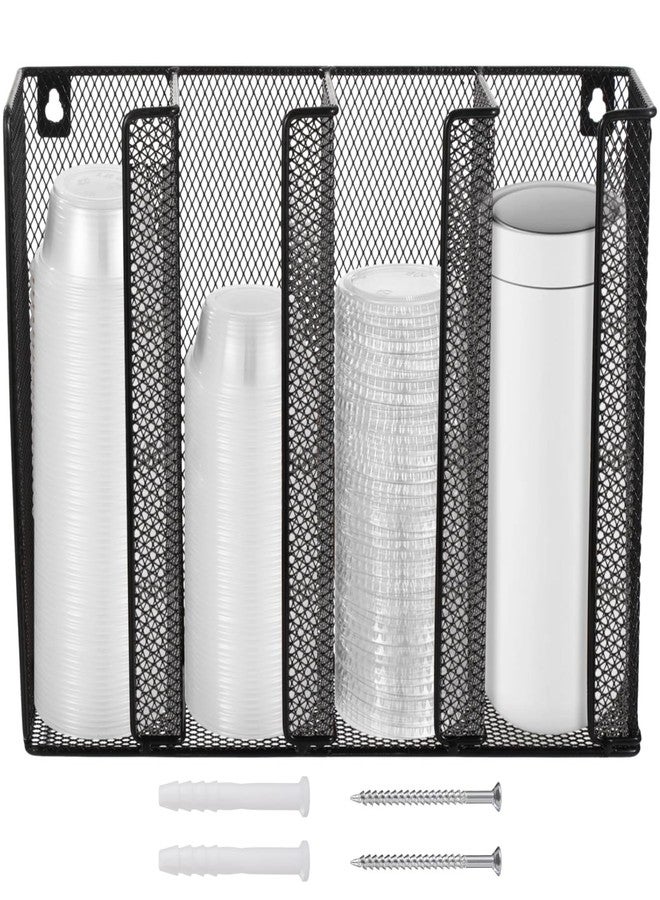 TIMCORR Wall Mount Portion Sauce Cup Lid Organizer, Black Metal Mesh Sauce Cup Dispenser, 4 Compartment for Stacking Plastic Disposable Cup and Lid Storage For Kitchen Restaurant Coffee Bar,Easy Installatio - Image 2